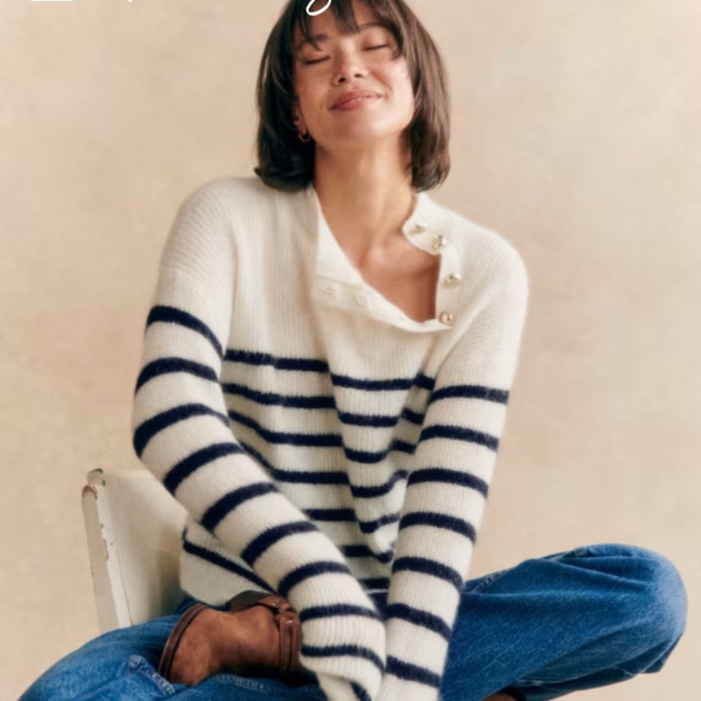 Sezane Navy and White Striped Sweater